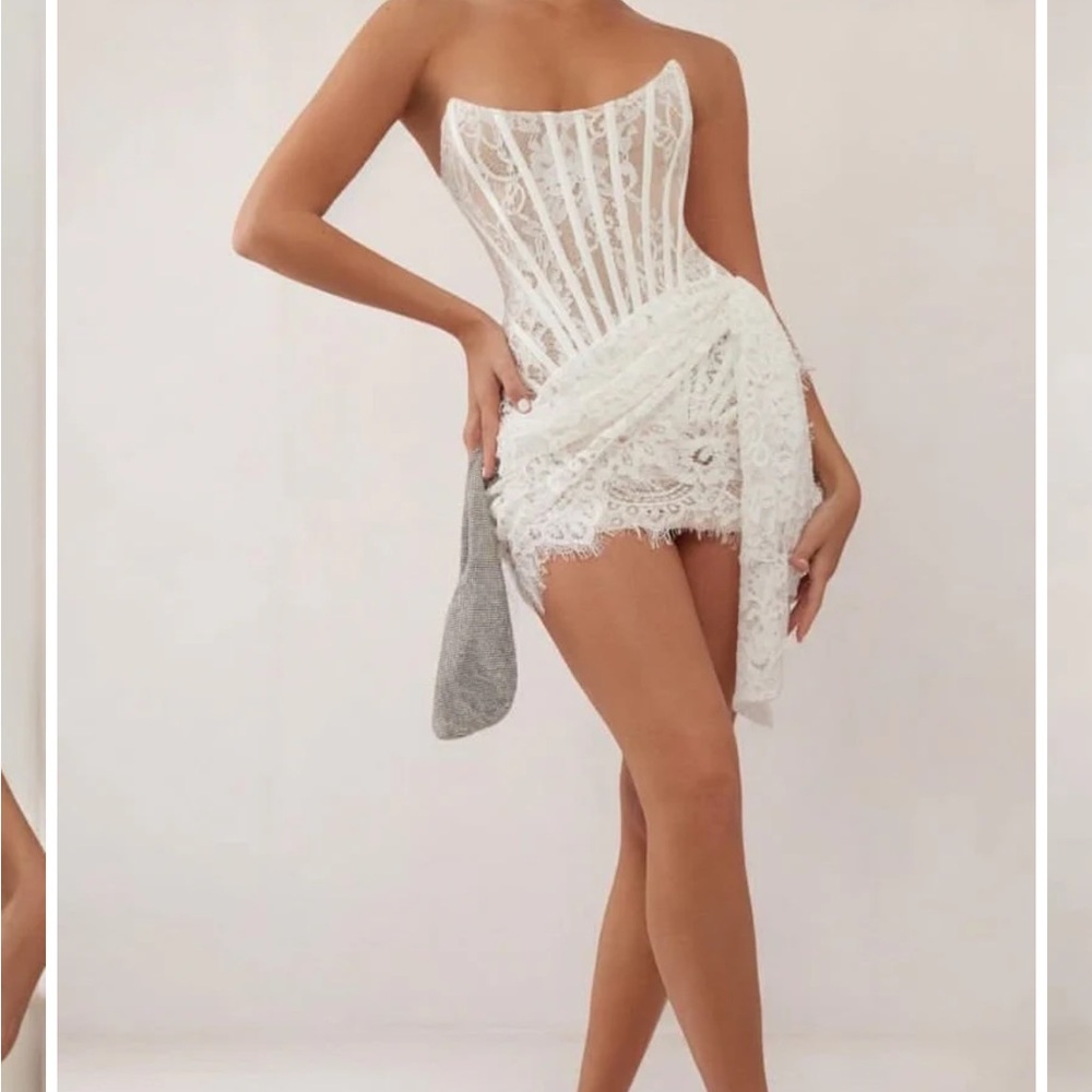Heiress Beverly Hills White Lace Corset Draped Mini Dress